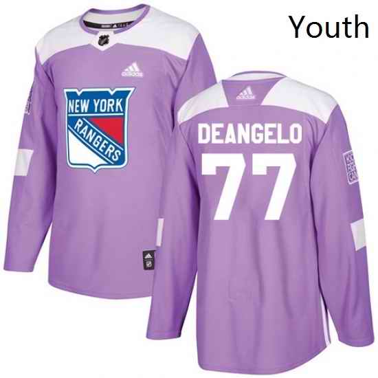 Youth Adidas New York Rangers 77 Anthony DeAngelo Authentic Purple Fights Cancer Practice NHL Jersey